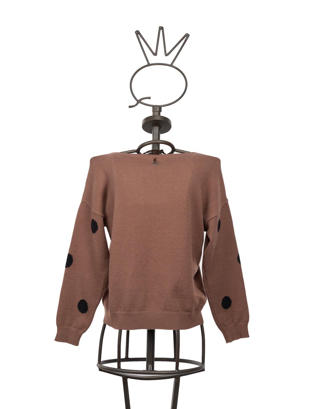 Save The Queen Maglia In Viscosa Marrone A Pois Neri Con Collana