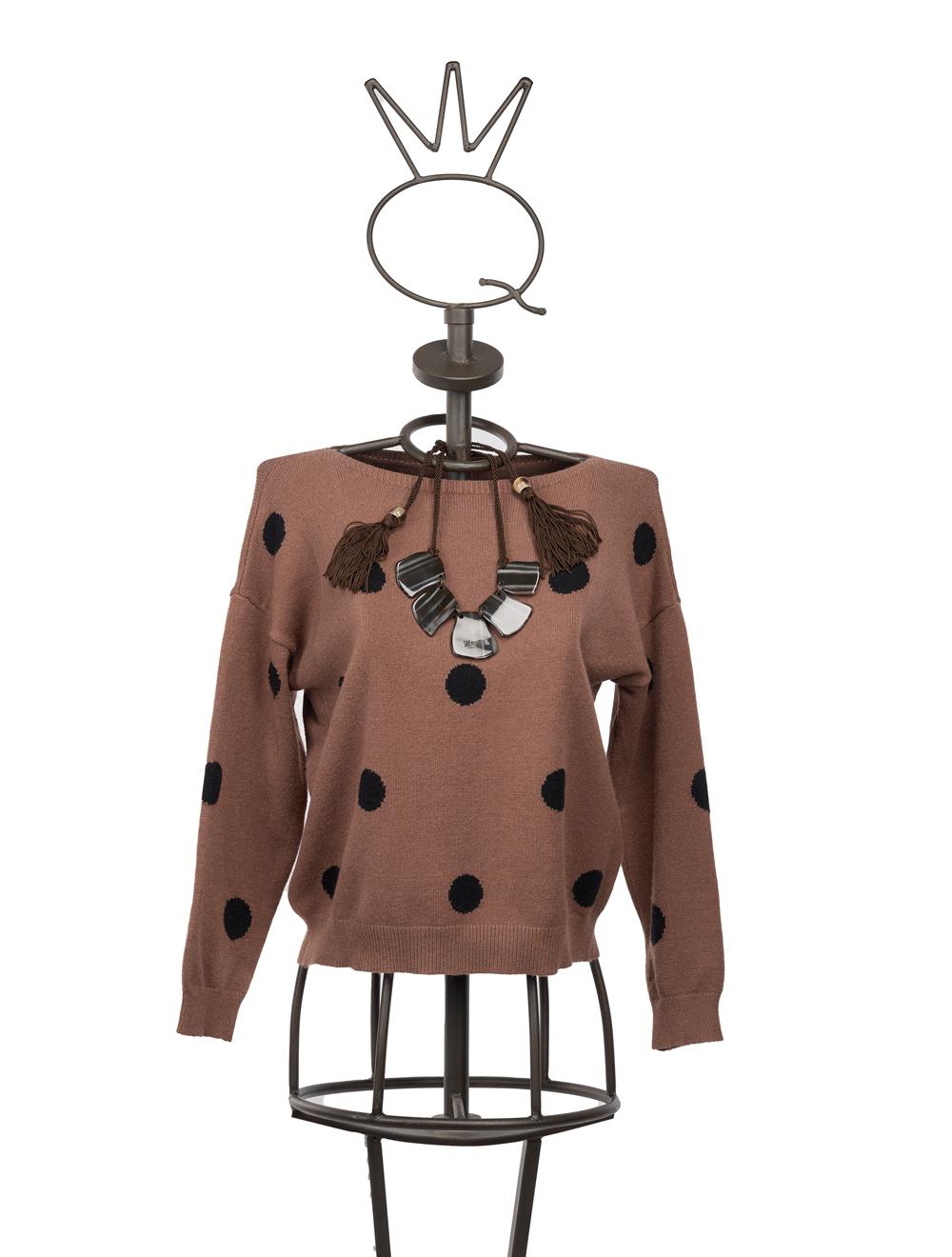 Save The Queen Maglia In Viscosa Marrone A Pois Neri Con Collana