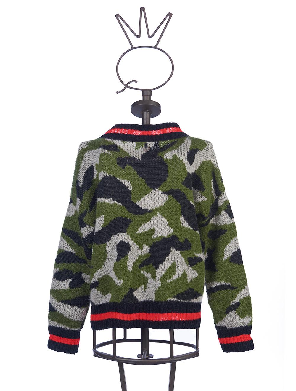 Save The Queen Maglia Jacquard Con Disegno Camouflage In Lana Mohair