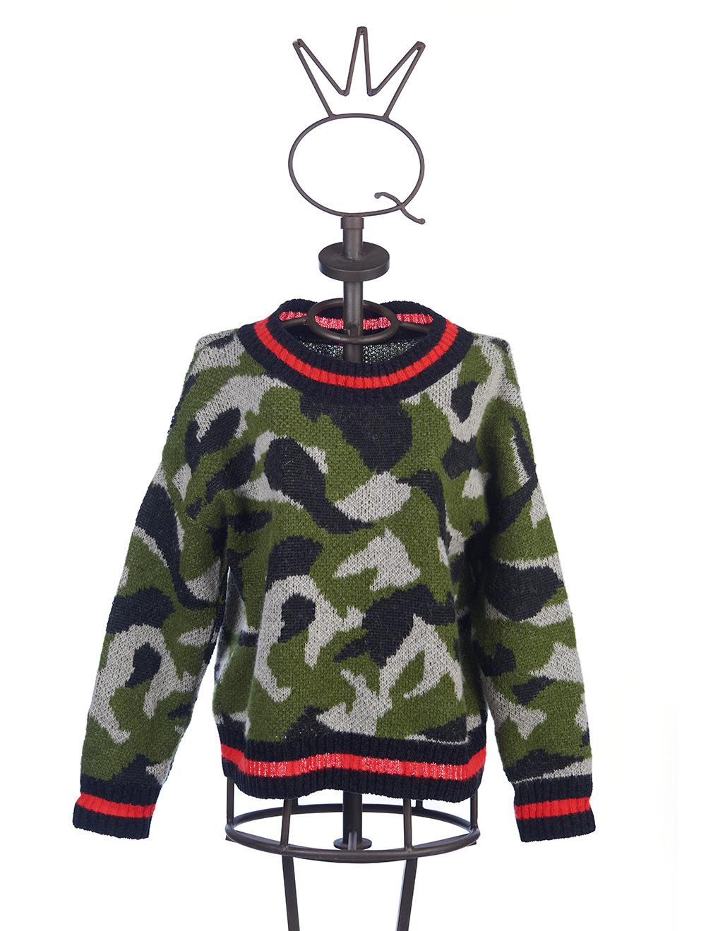 Save The Queen Maglia jacquard con disegno camouflage in lana mohair
