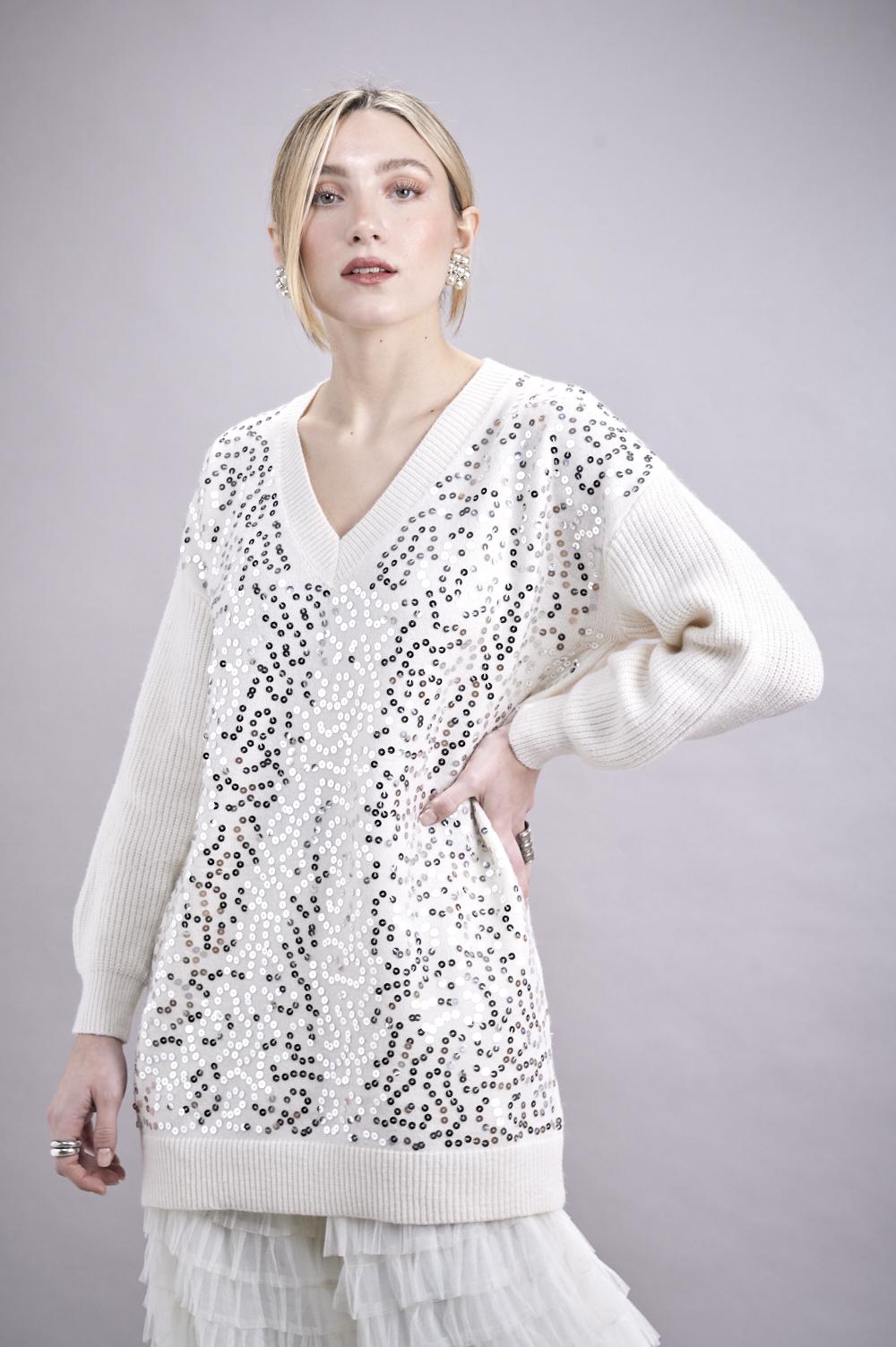 Save The Queen Maglia Lunga In Tricot Con Paillettes