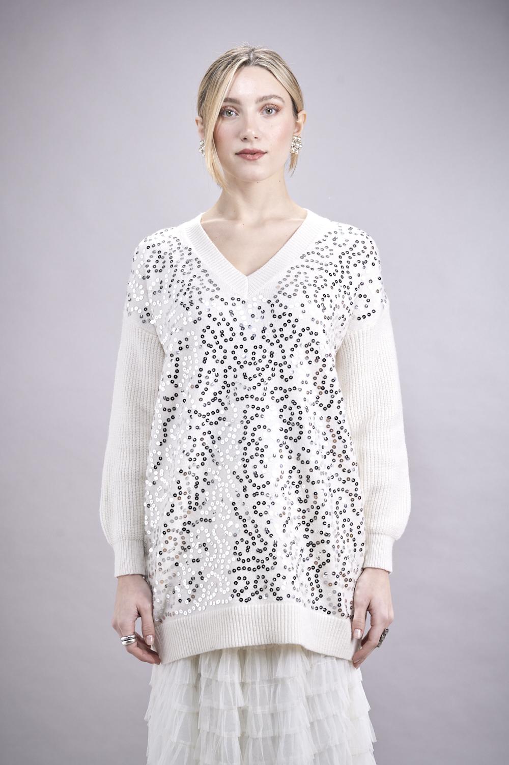 Save The Queen Maglia lunga in tricot con paillettes