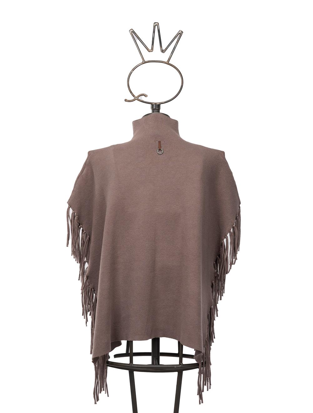 Save The Queen Maglia Poncho Color Tortora In Viscosa Con Applicazioni