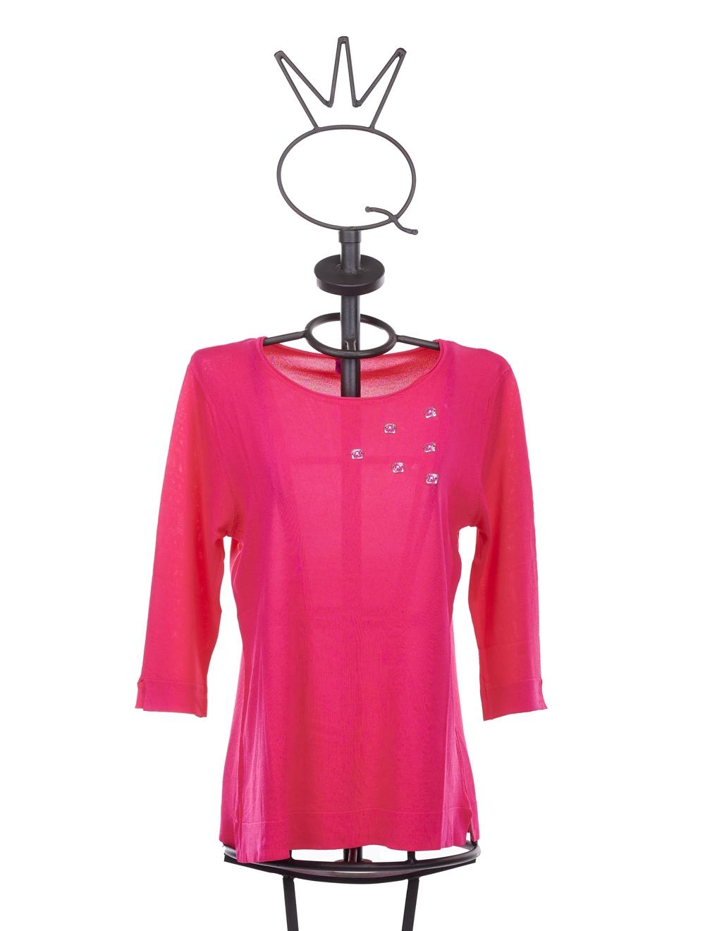 Save The Queen Maglia tricot fuchsia in viscosa con applicazioni