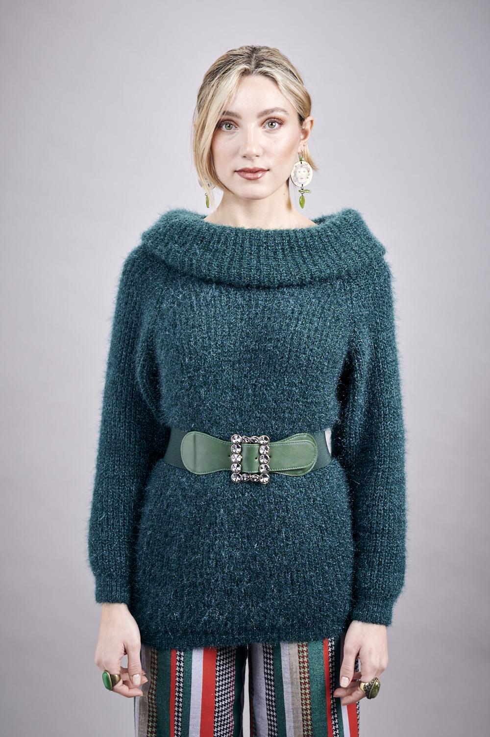 Save The Queen Maglia Verde Bosco In Tricot Effetto “mohair”