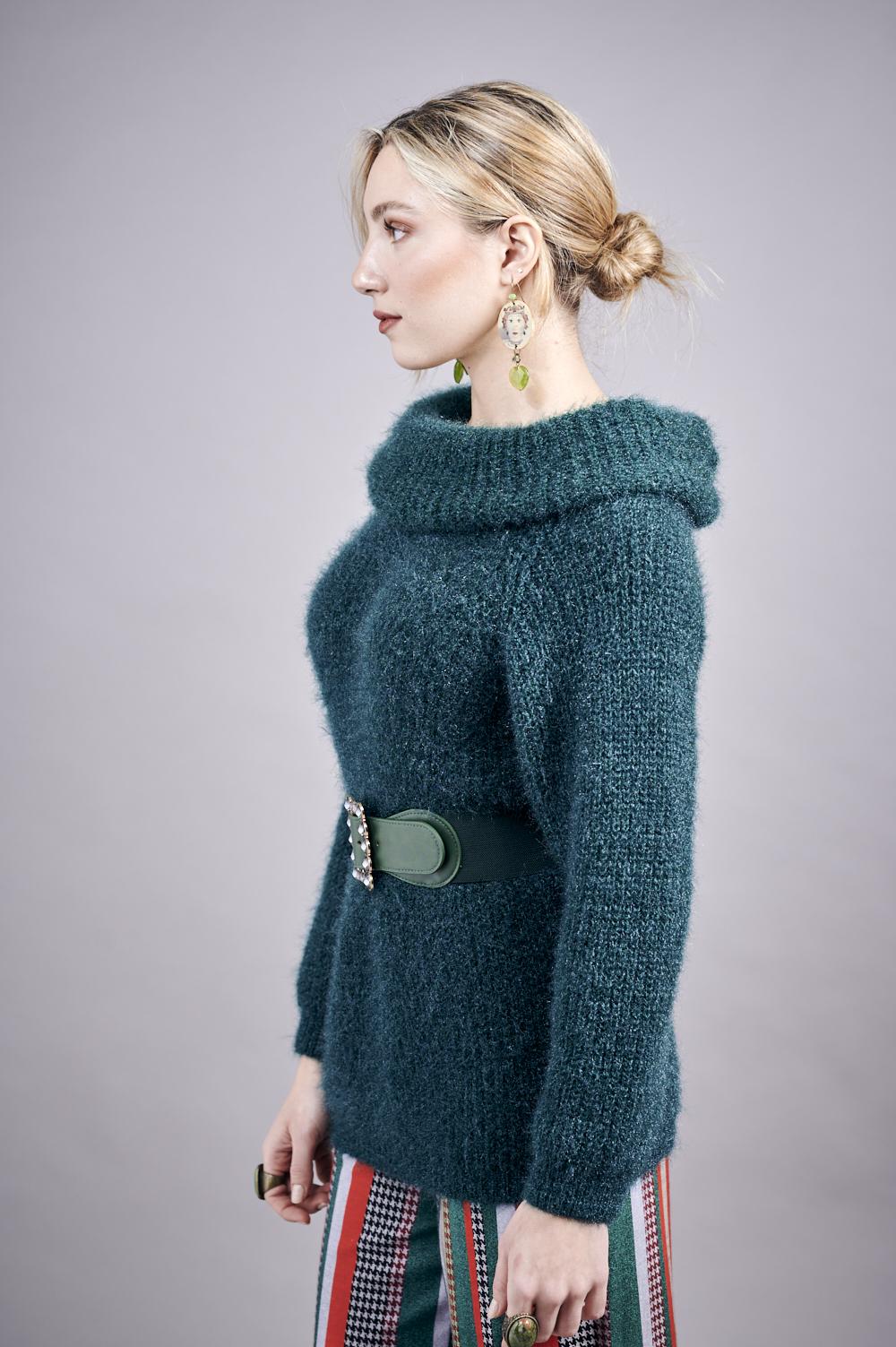 Save The Queen Maglia Verde Bosco In Tricot Effetto “mohair”