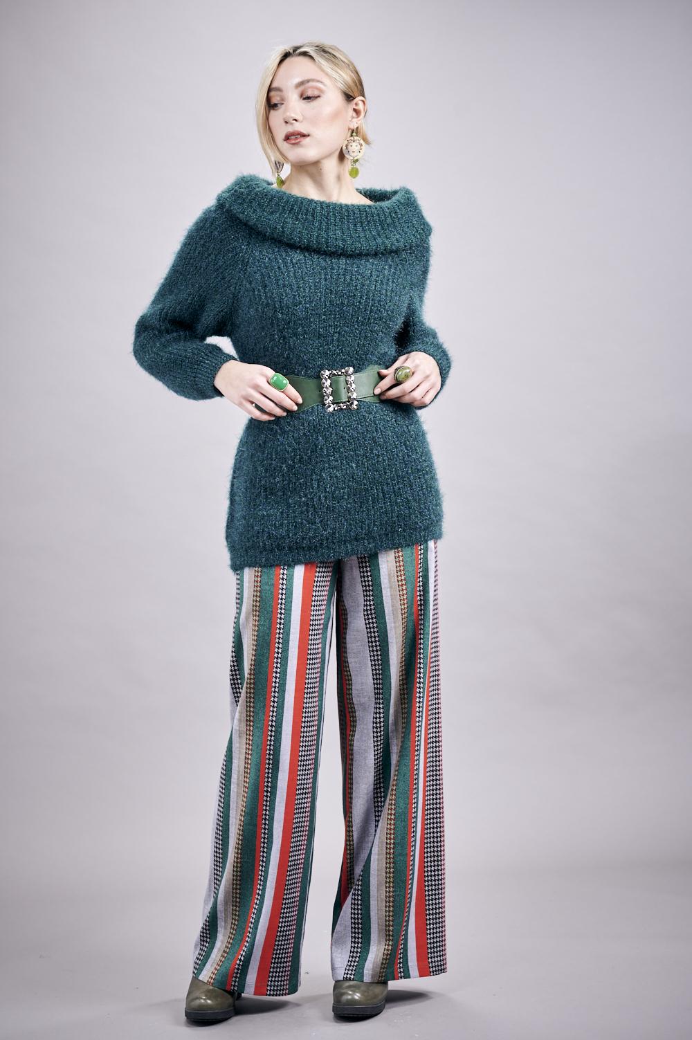 Save The Queen Maglia verde bosco in tricot effetto “mohair”