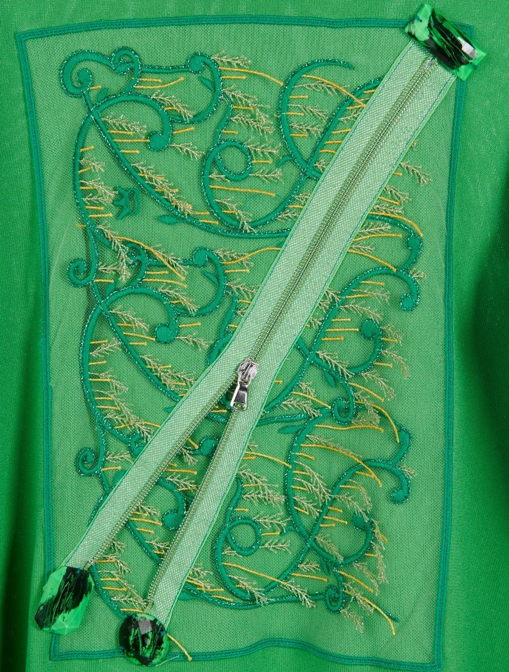 Save The Queen Maglia Verde Erba In Viscosa Con Ricamo E Applicazioni