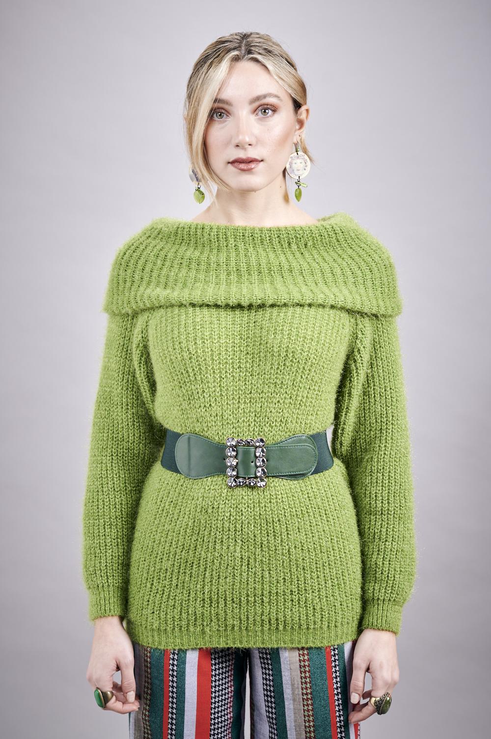 Save The Queen Maglia Verde In Tricot Effetto “mohair”