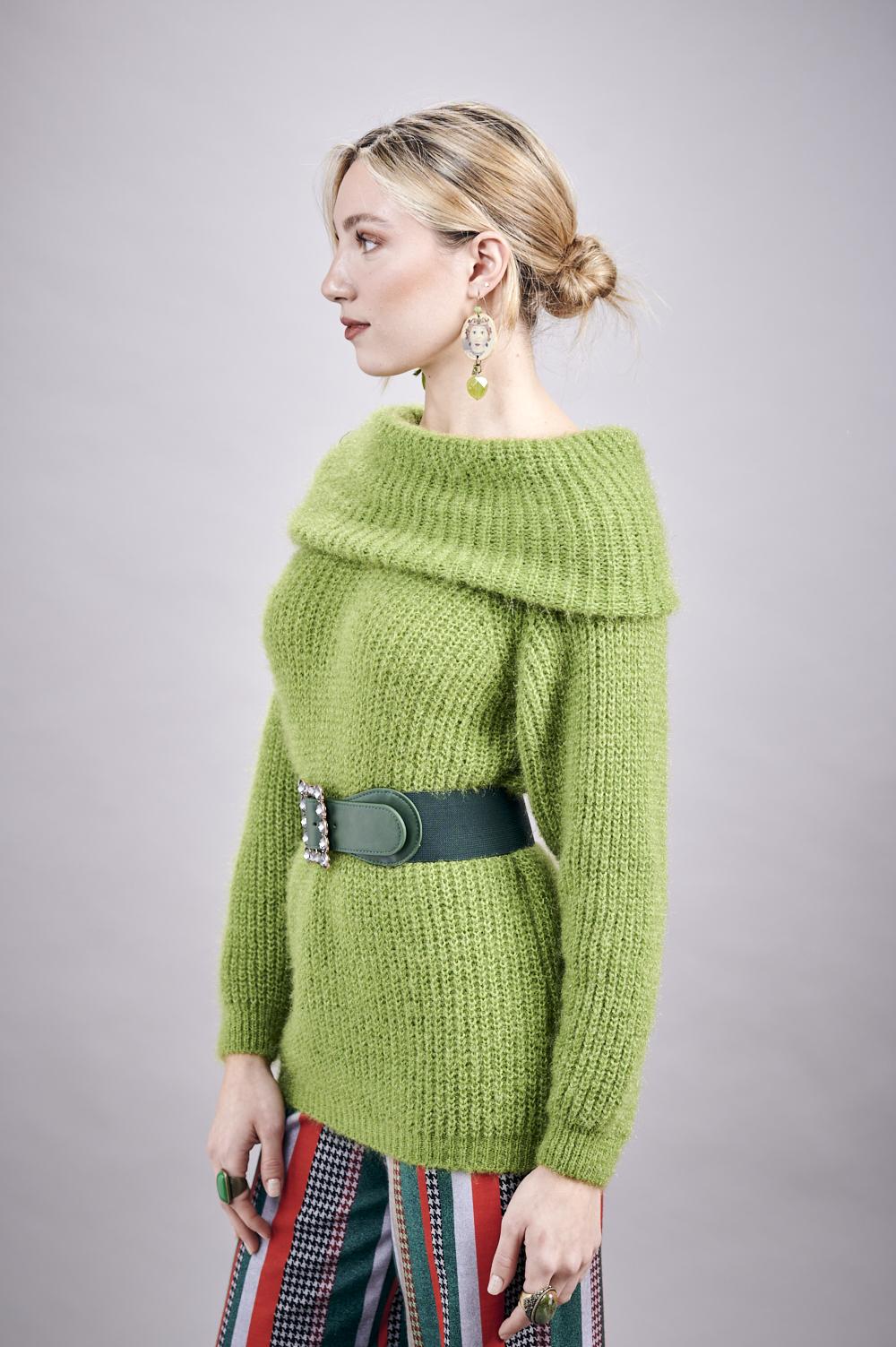 Save The Queen Maglia Verde In Tricot Effetto “mohair”