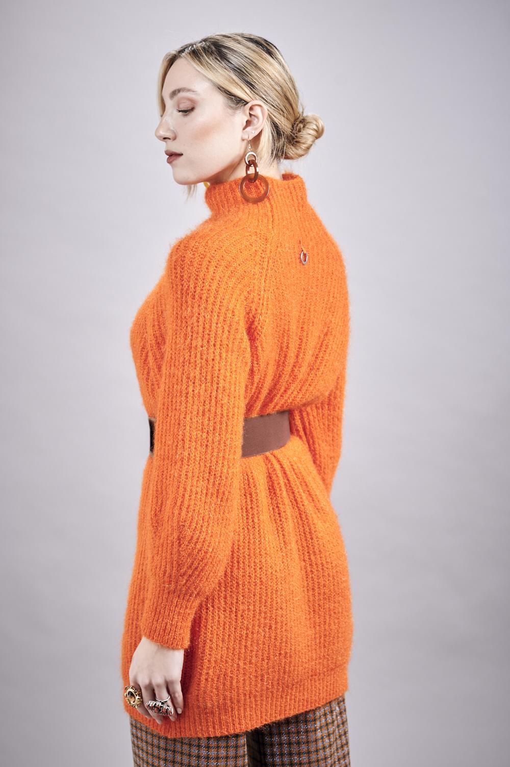 Save The Queen Maxi Maglia Arancio In Tricot Effetto “mohair”