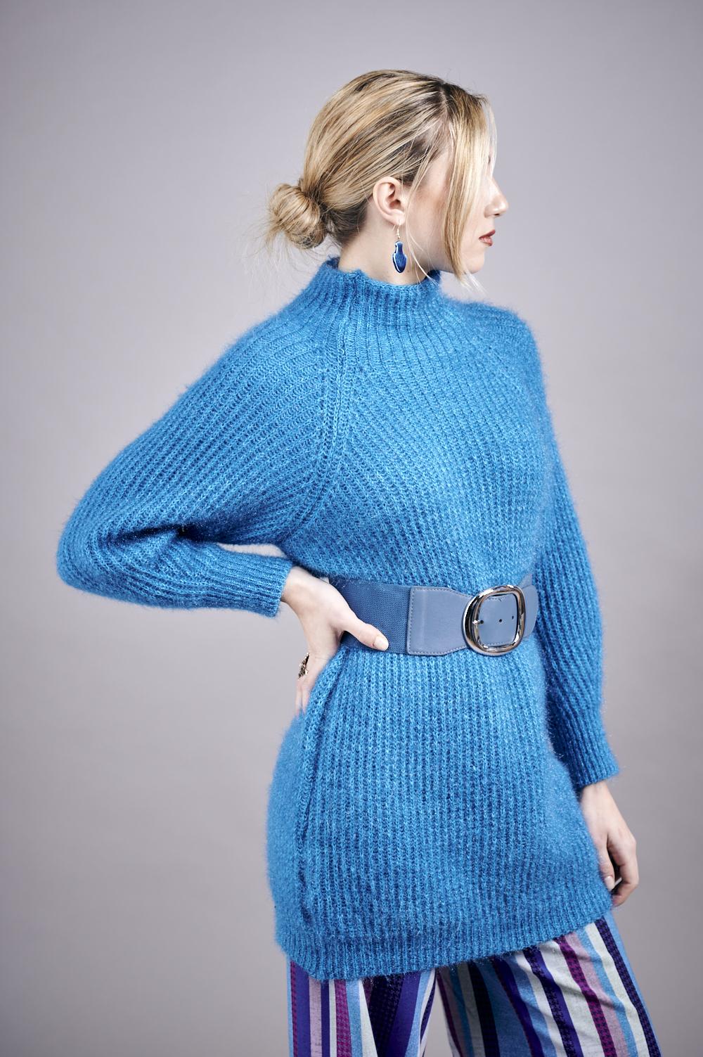 Save The Queen Maxi Maglia Azzurro In Tricot Effetto “mohair”