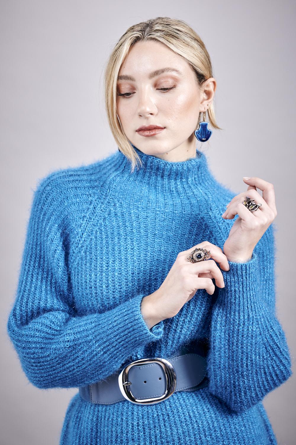 Save The Queen Maxi Maglia Azzurro In Tricot Effetto “mohair”