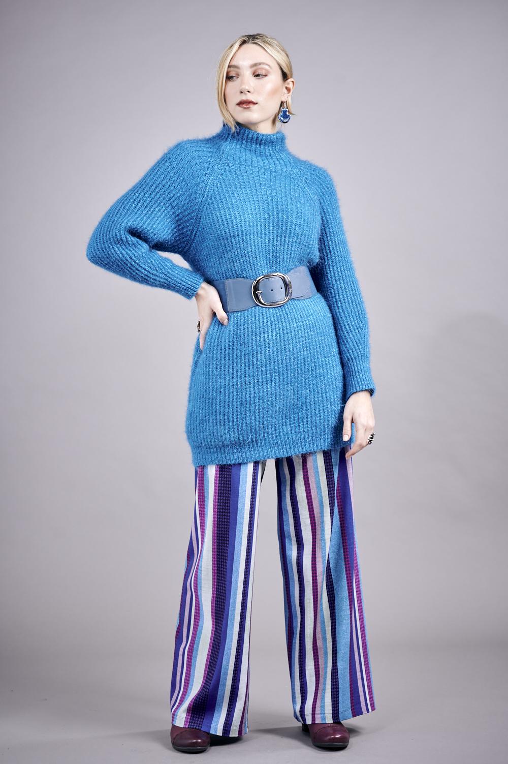 Save The Queen Maxi Maglia Azzurro In Tricot Effetto “mohair”