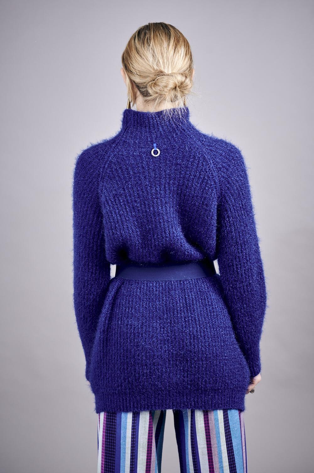 Save The Queen Maxi Maglia Bluette In Tricot Effetto “mohair”