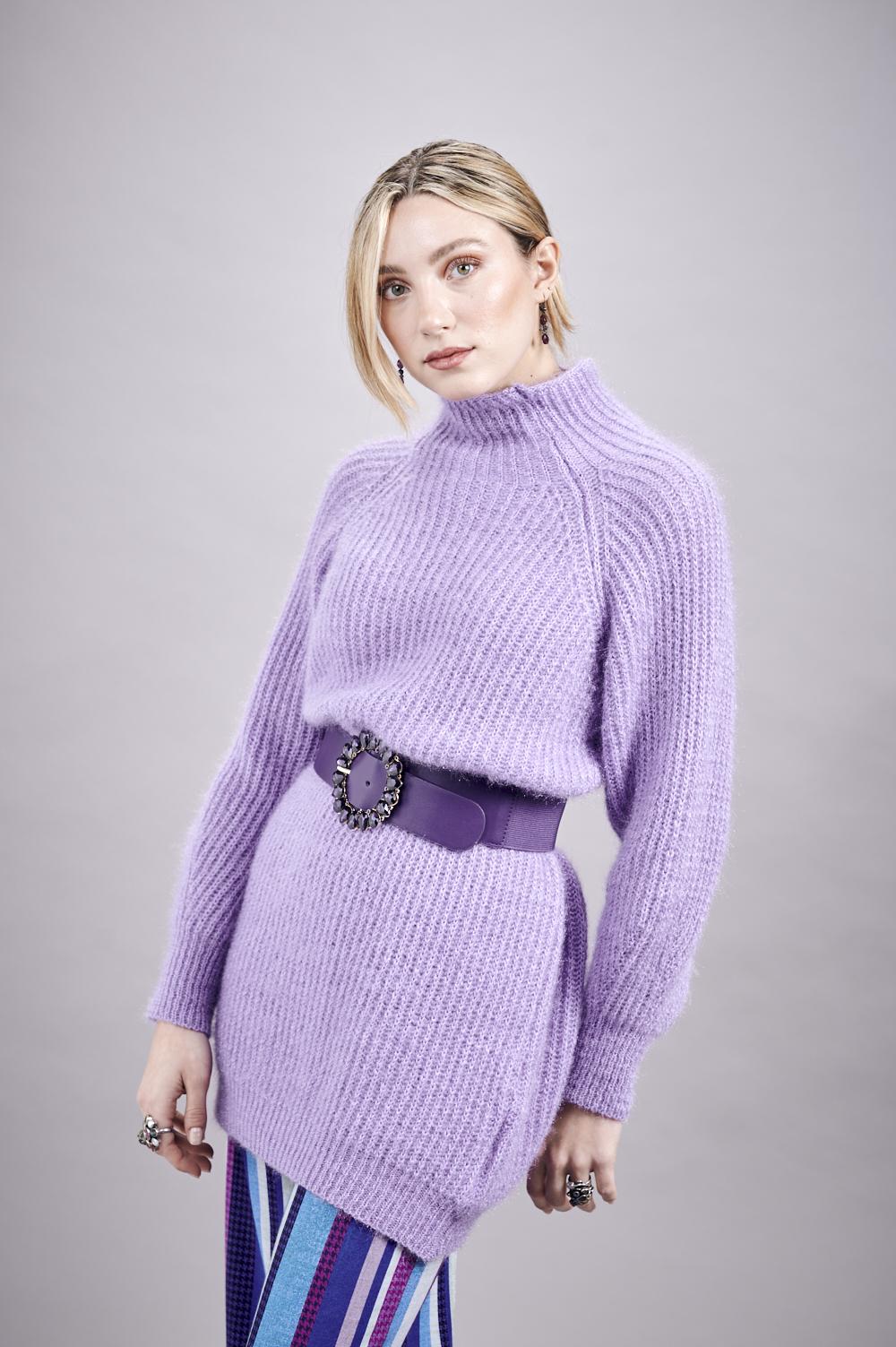 Save The Queen Maxi Maglia Lilla In Tricot Effetto “mohair”