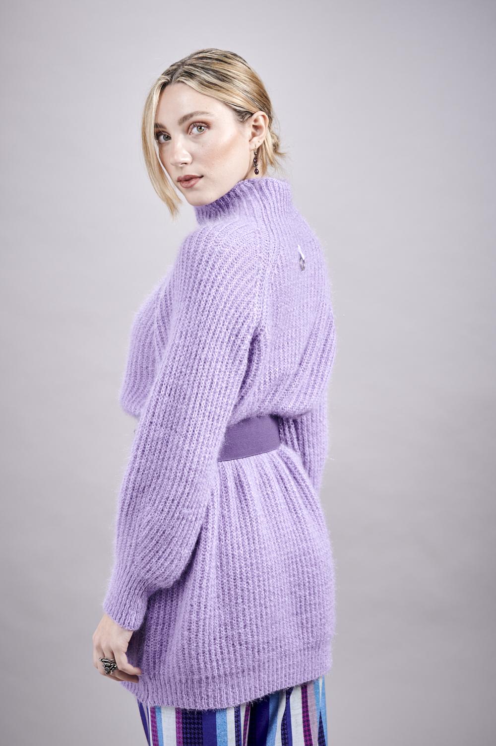 Save The Queen Maxi Maglia Lilla In Tricot Effetto “mohair”