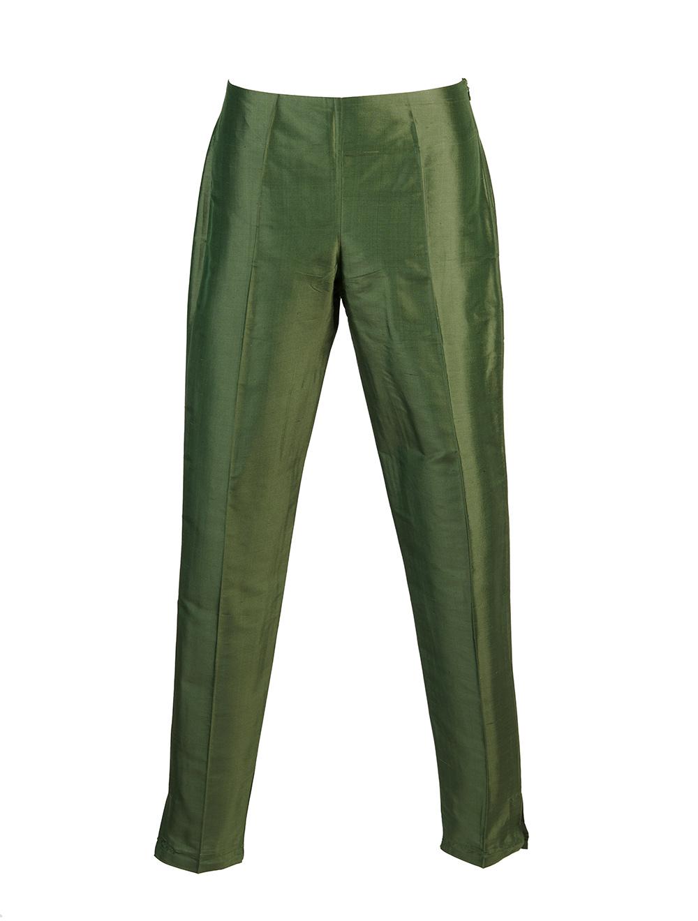 Save The Queen Pantalone in shantung di seta verde bosco
