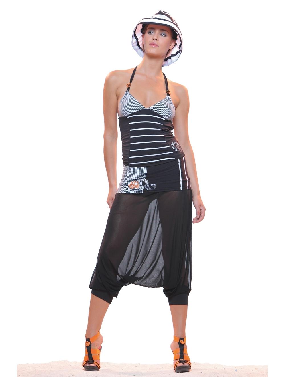 Save The Queen Pantalone In Stile Orientale Nero A Righe Bianche E Nere Con Paillettes