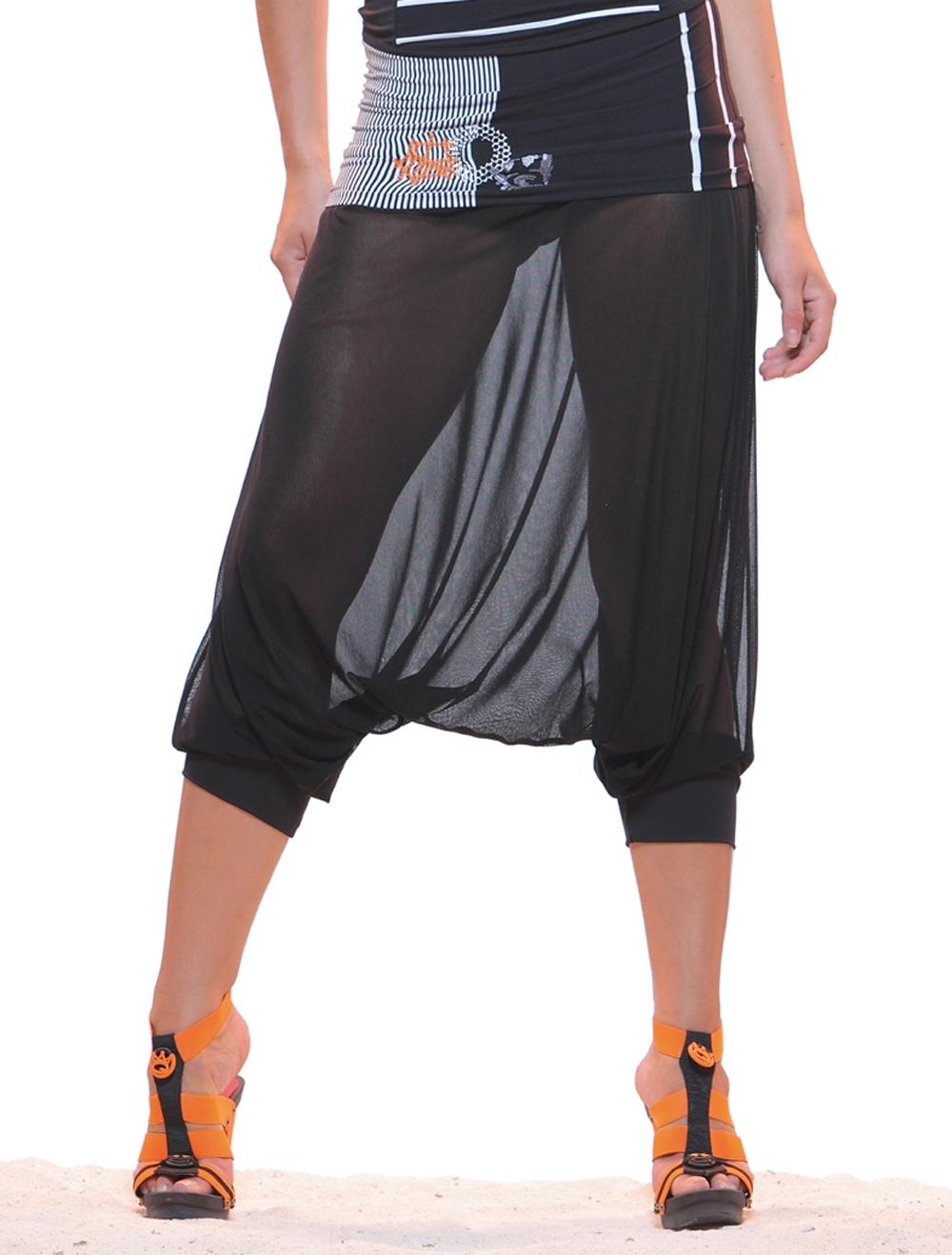 Save The Queen Pantalone in stile orientale nero a righe bianche e nere con paillettes