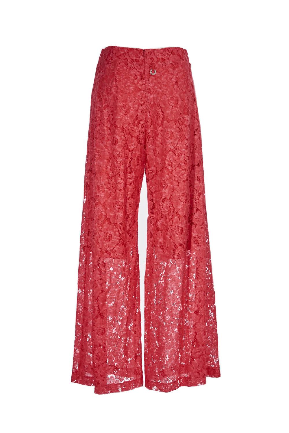 Save The Queen Pantalone Palazzo In Pizzo Color Corallo