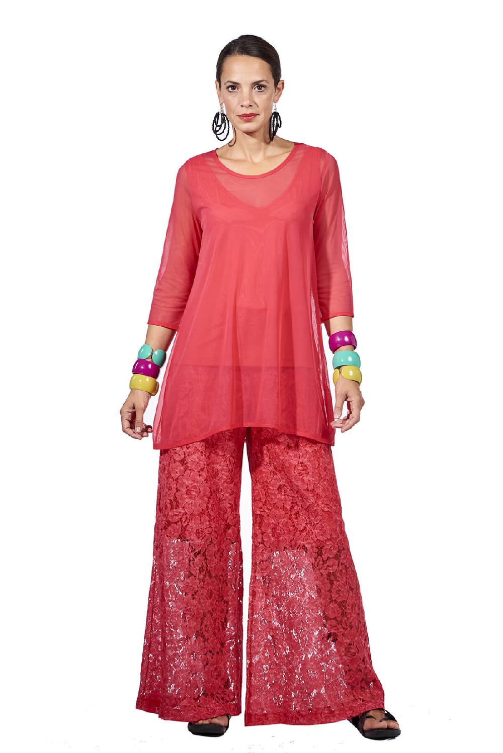 Save The Queen Pantalone Palazzo In Pizzo Color Corallo