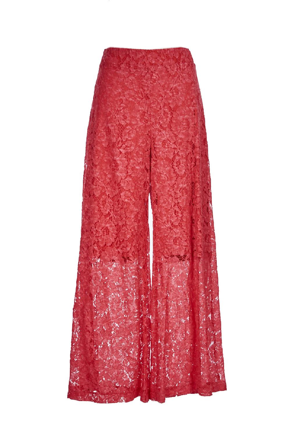 Save The Queen Pantalone Palazzo In Pizzo Color Corallo