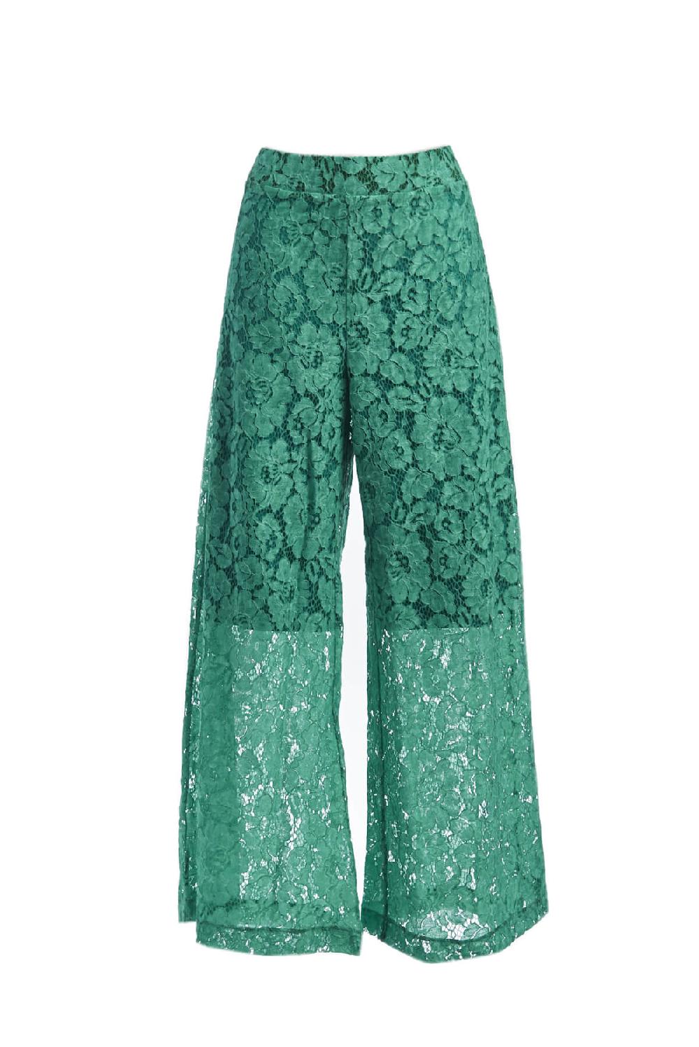 Save The Queen Pantalone palazzo in pizzo color verde smeraldo