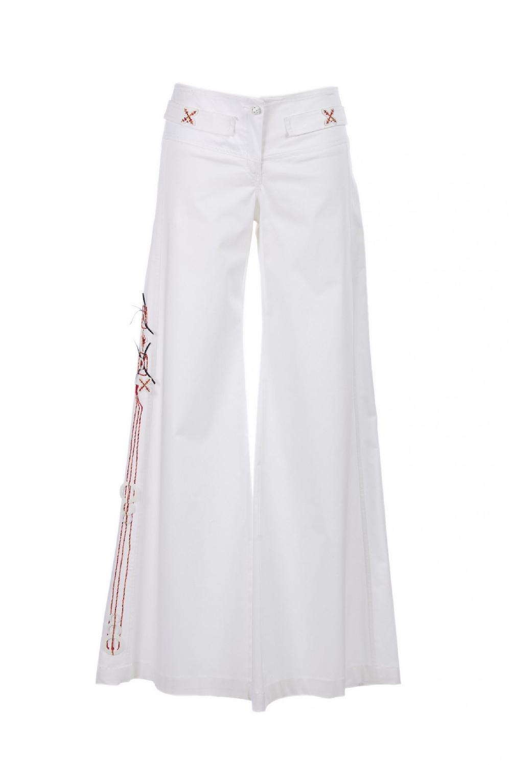 Save The Queen Pantaloni bianchi in cotone con ricami