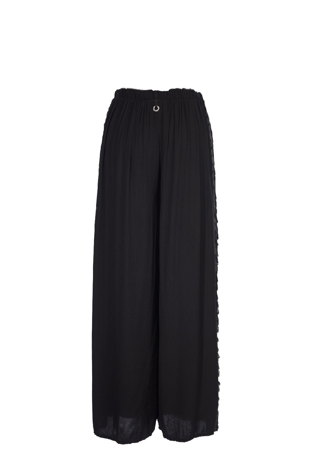 Save The Queen Pantaloni In Cotone Nero Con Dettaglio In Passamaneria