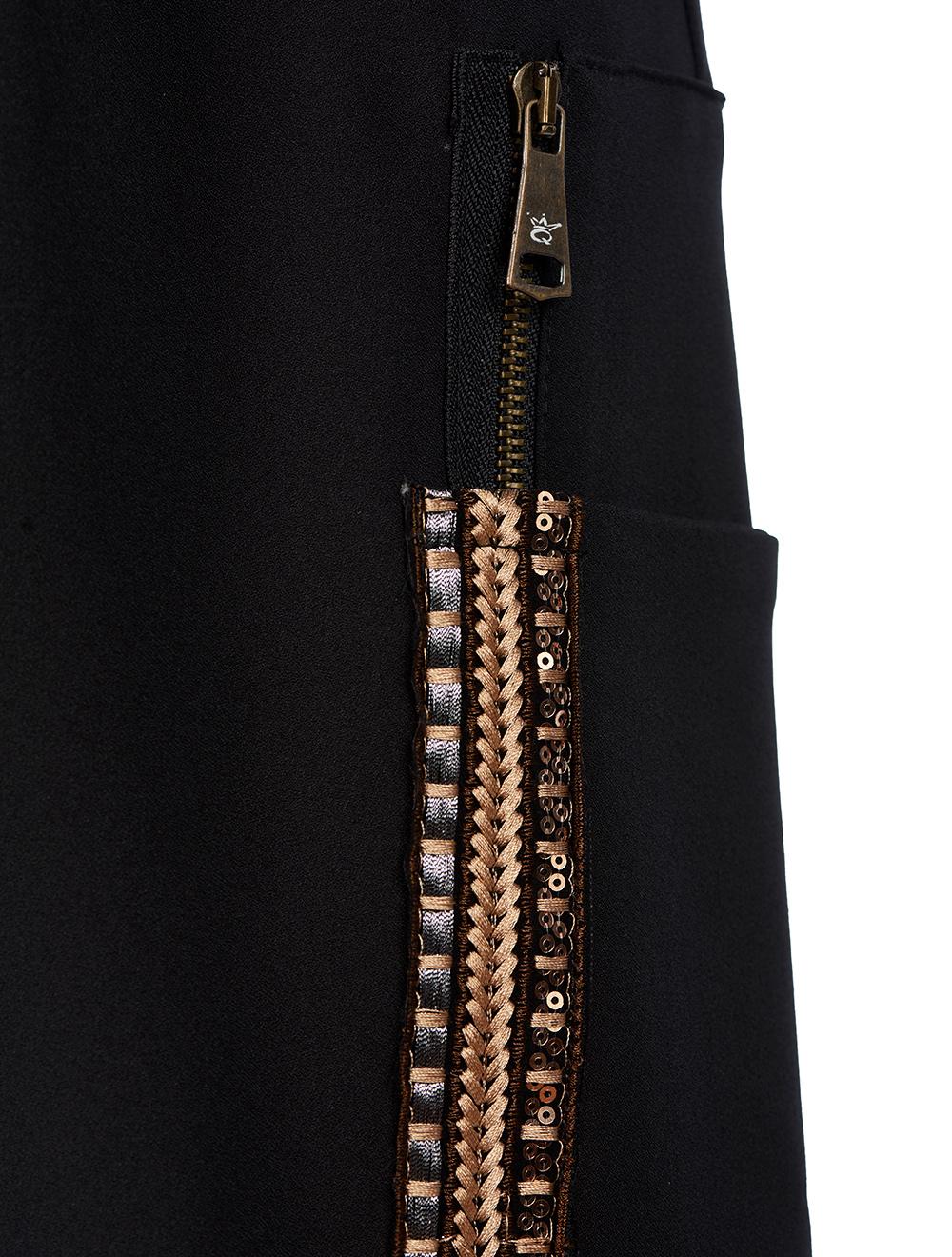 Save The Queen Pantaloni In Crepe Nero Con Dettagli Di Passamaneria