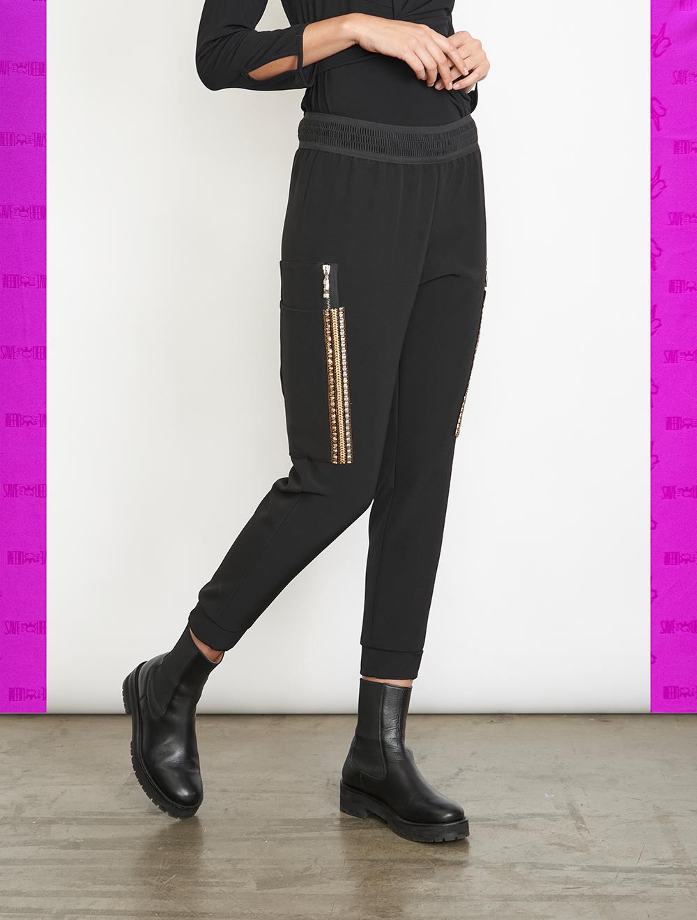 Save The Queen Pantaloni In Crepe Nero Con Dettagli Di Passamaneria