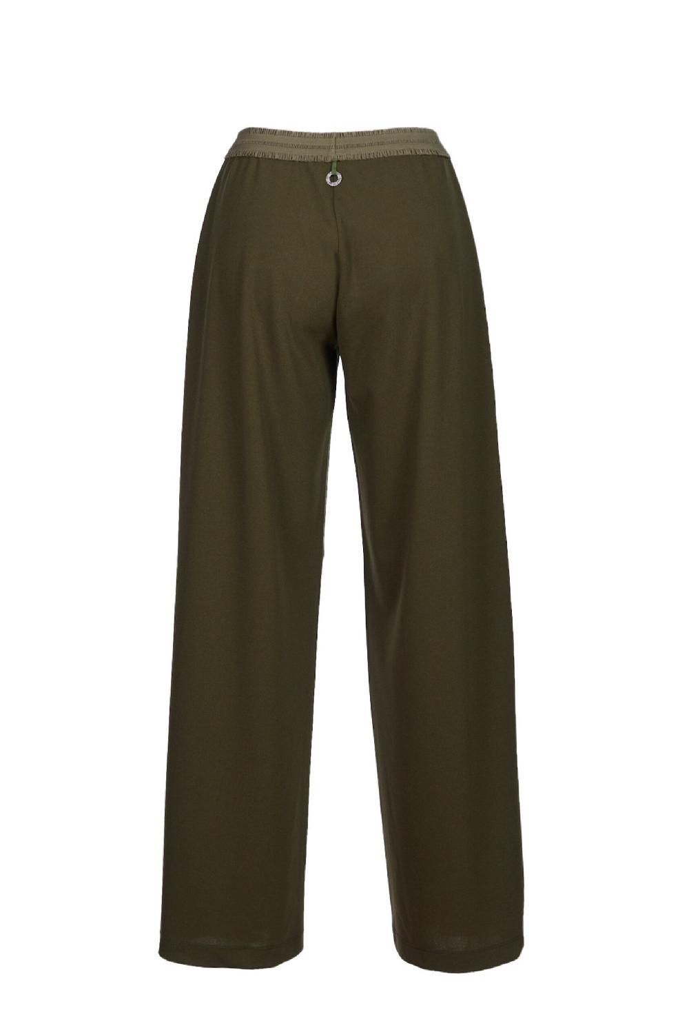 Save The Queen Pantaloni In Crepe Verde Oliva Elasticizzato