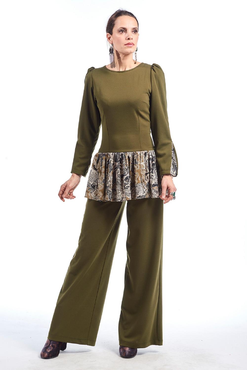 Save The Queen Pantaloni In Crepe Verde Oliva Elasticizzato