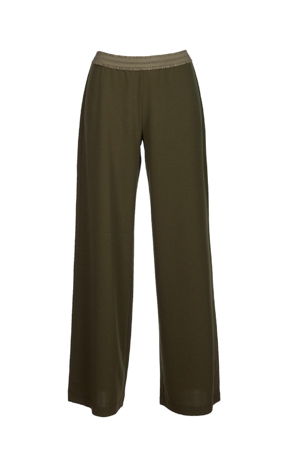 Save The Queen Pantaloni In Crepe Verde Oliva Elasticizzato