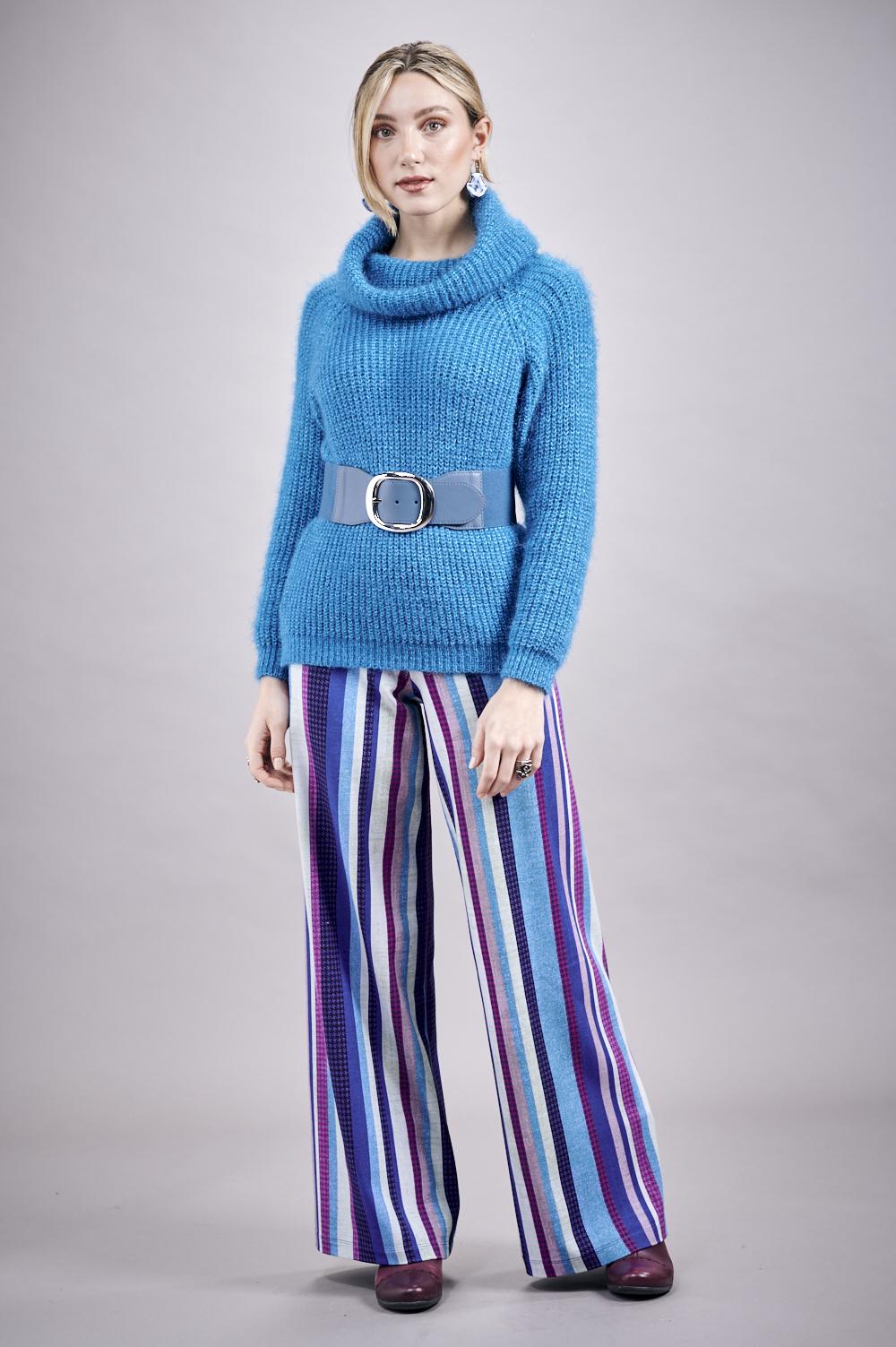 Save The Queen Pantaloni Palazzo A Righe In Viscosa Elasticizzata