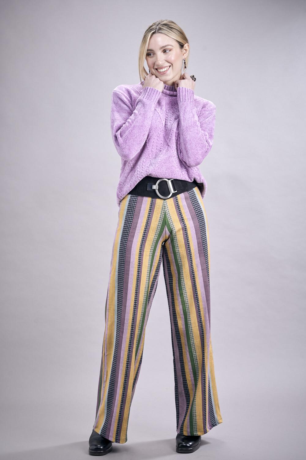 Save The Queen Pantaloni Palazzo A Righe In Viscosa Elasticizzata