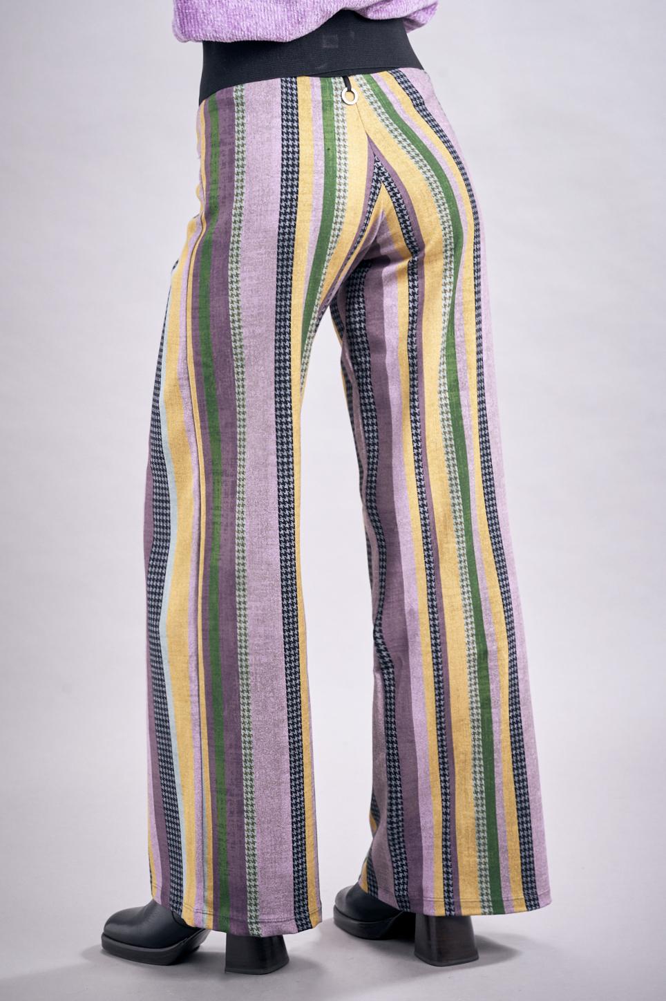 Save The Queen Pantaloni Palazzo A Righe In Viscosa Elasticizzata