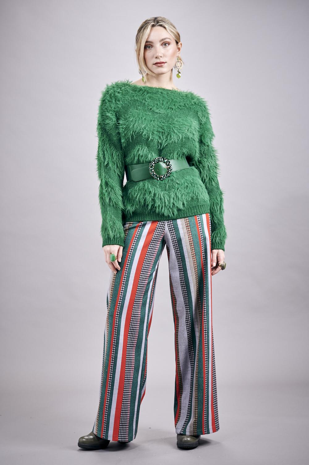 Save The Queen Pantaloni Palazzo A Righe In Viscosa Elasticizzata