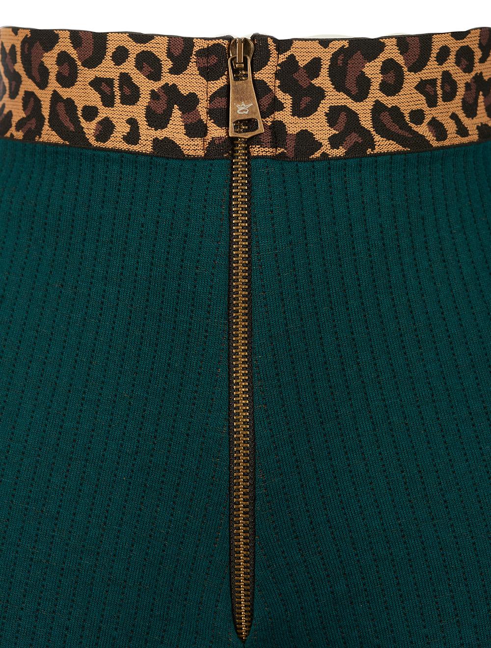 Save The Queen Pantaloni Palazzo Color Petrolio In Tessuto Di Maglia Impunturato