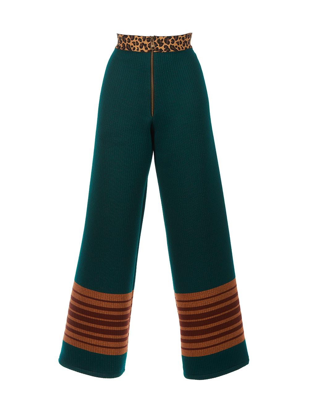 Save The Queen Pantaloni palazzo color petrolio in tessuto di maglia impunturato