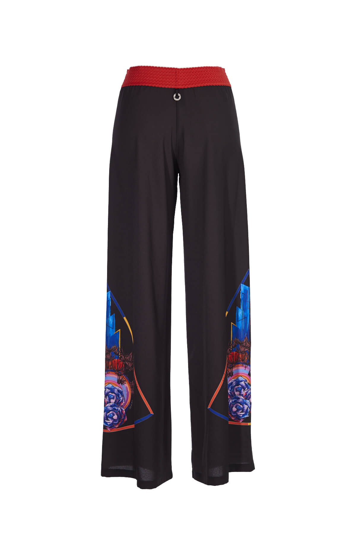 Save The Queen Pantaloni Palazzo In Crepe Nero Con Dettaglio Di Stampa Dedicata Alla New Wave