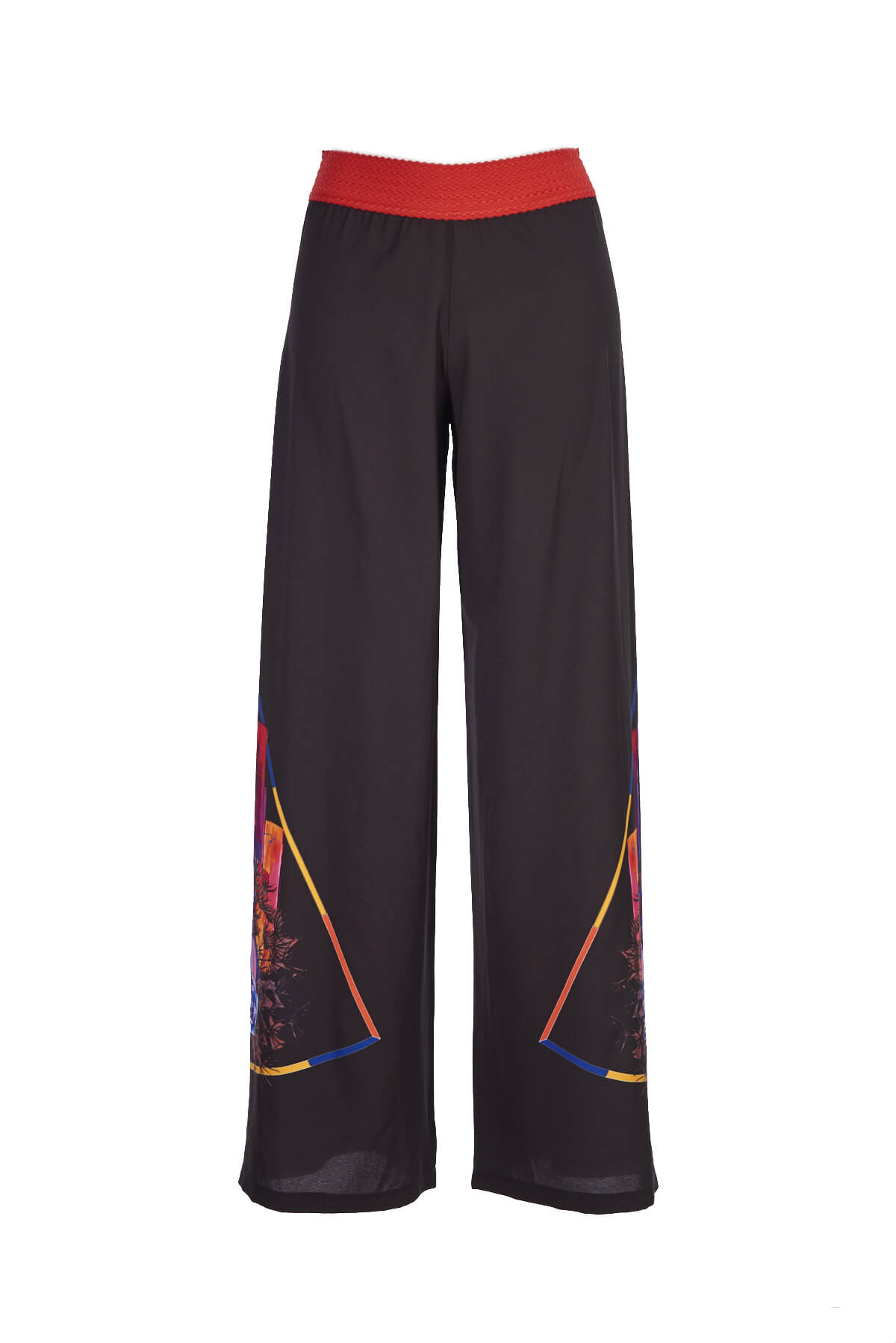 Save The Queen Pantaloni palazzo in crepe nero con dettaglio di stampa dedicata alla New Wave