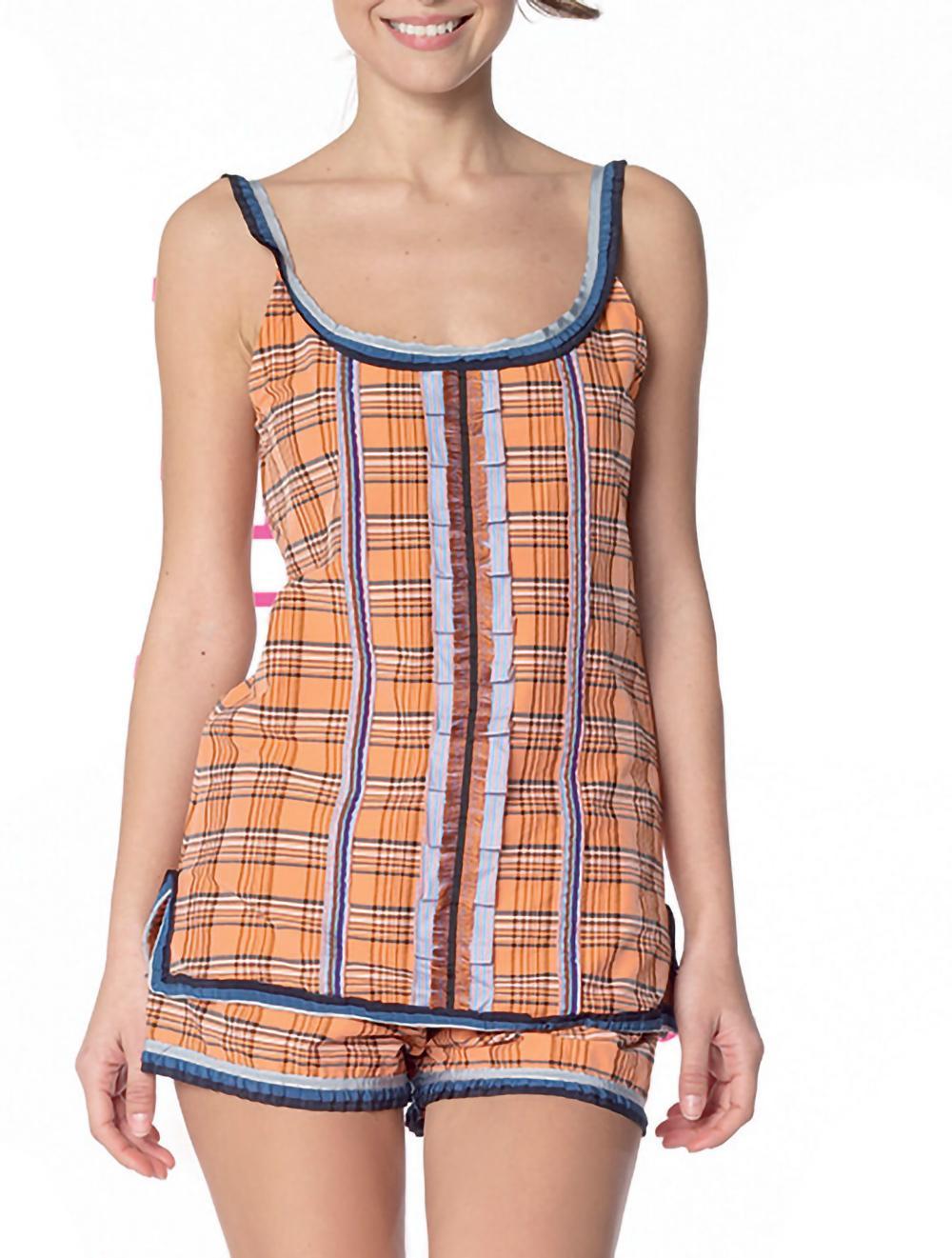 Save The Queen Pigiama Corto In Cotone A Stampa Tartan