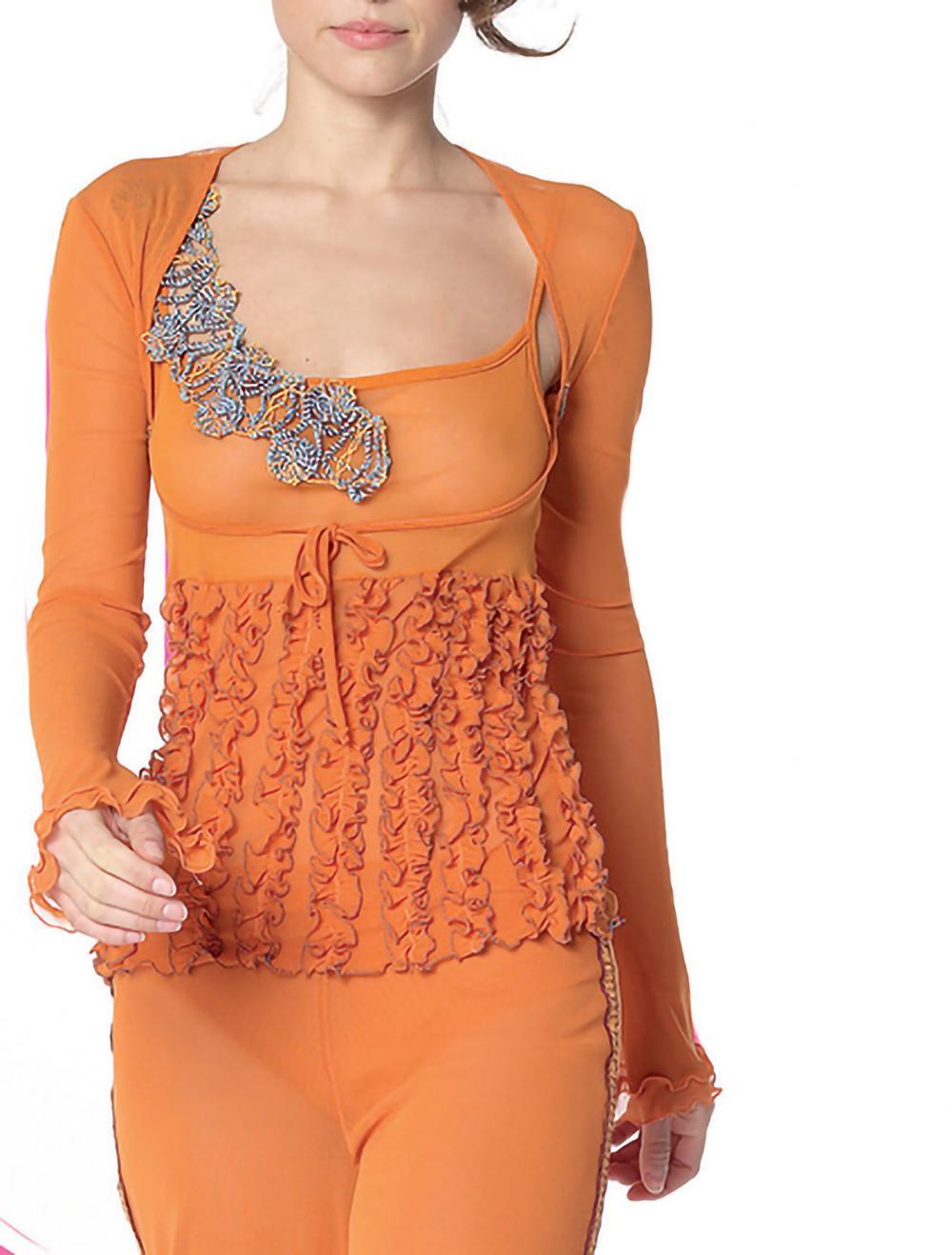 Save The Queen Pigiama In Tulle Arancio Elasticizzato Con Ricami Con Bolero Coordinato