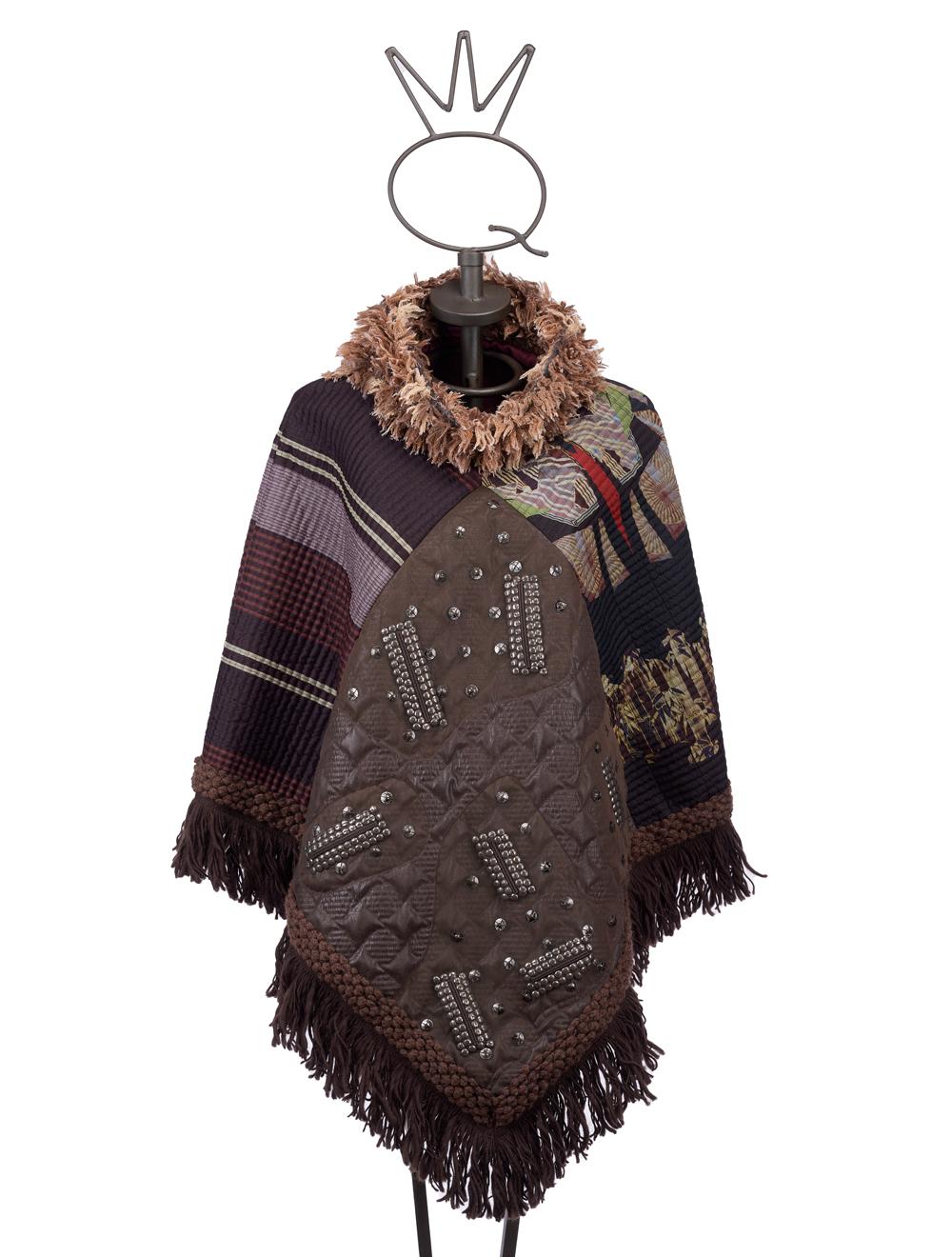 Save The Queen Poncho In Seta E Finta Pelle Con Ricami E Paillettes