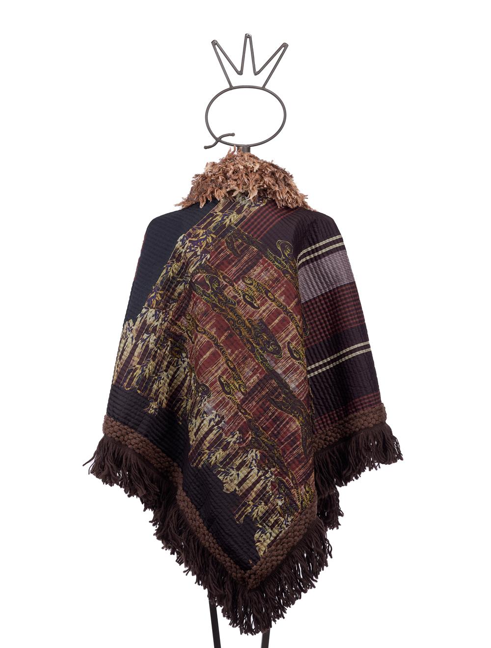 Save The Queen Poncho In Seta E Finta Pelle Con Ricami E Paillettes
