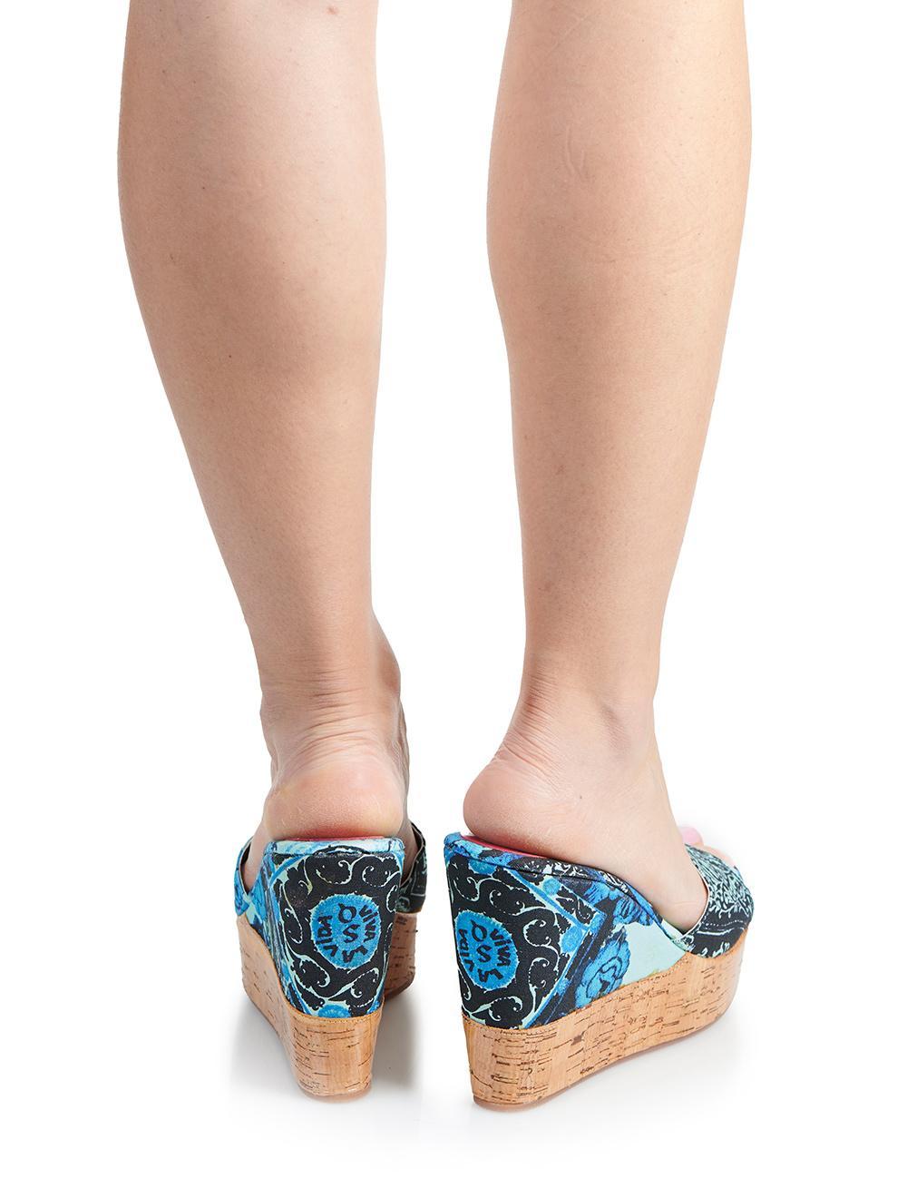 Save The Queen Sandali Azzurri Con Zeppa In Sughero