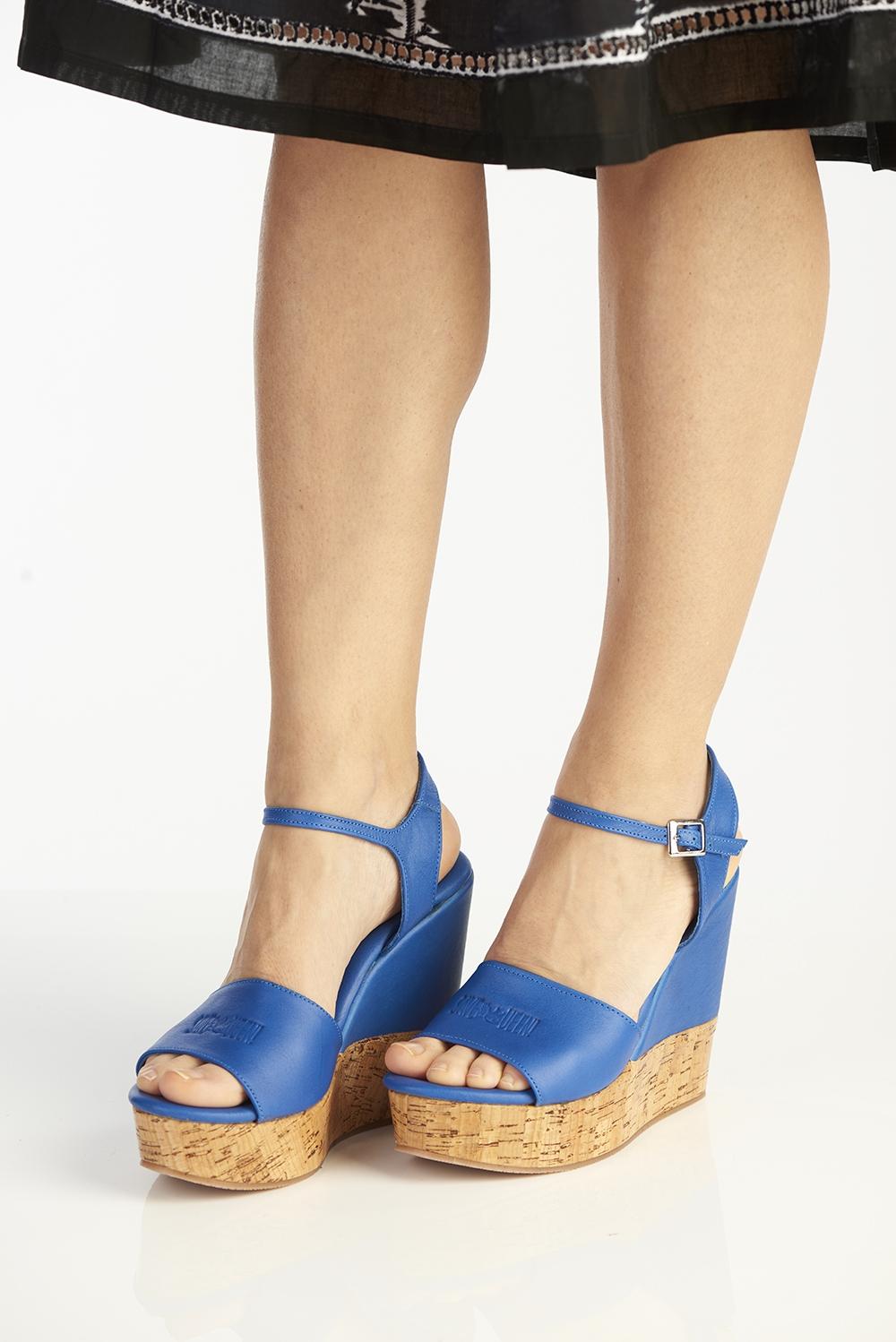 Save The Queen Sandali Blu In Pelle Con Zeppa E Fascia Decorata