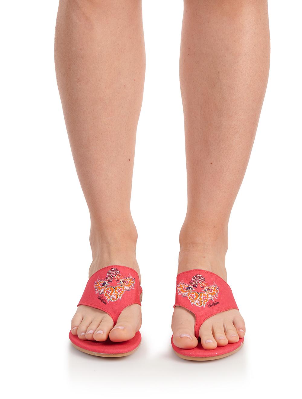 Save The Queen Sandali Flat Infradito Fuchsia In Tessuto Stampato